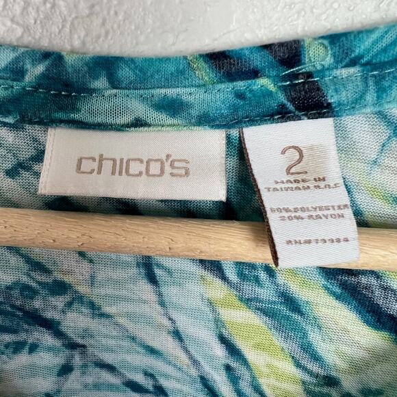 Chico's Blue Abstract Botanicals Print 3/4 Sleeve Lightweight Top Size 2 (Large) - Picture 3 of 6
